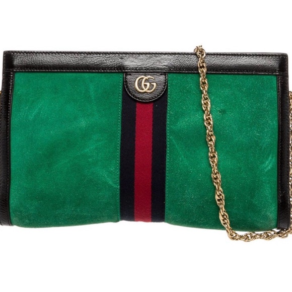 Gucci Handbags - Gucci Green and Black Clutch with Gold Chain